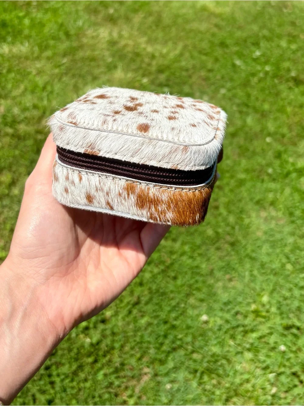 Cowhide Jewelry Travel Case - Brown & White